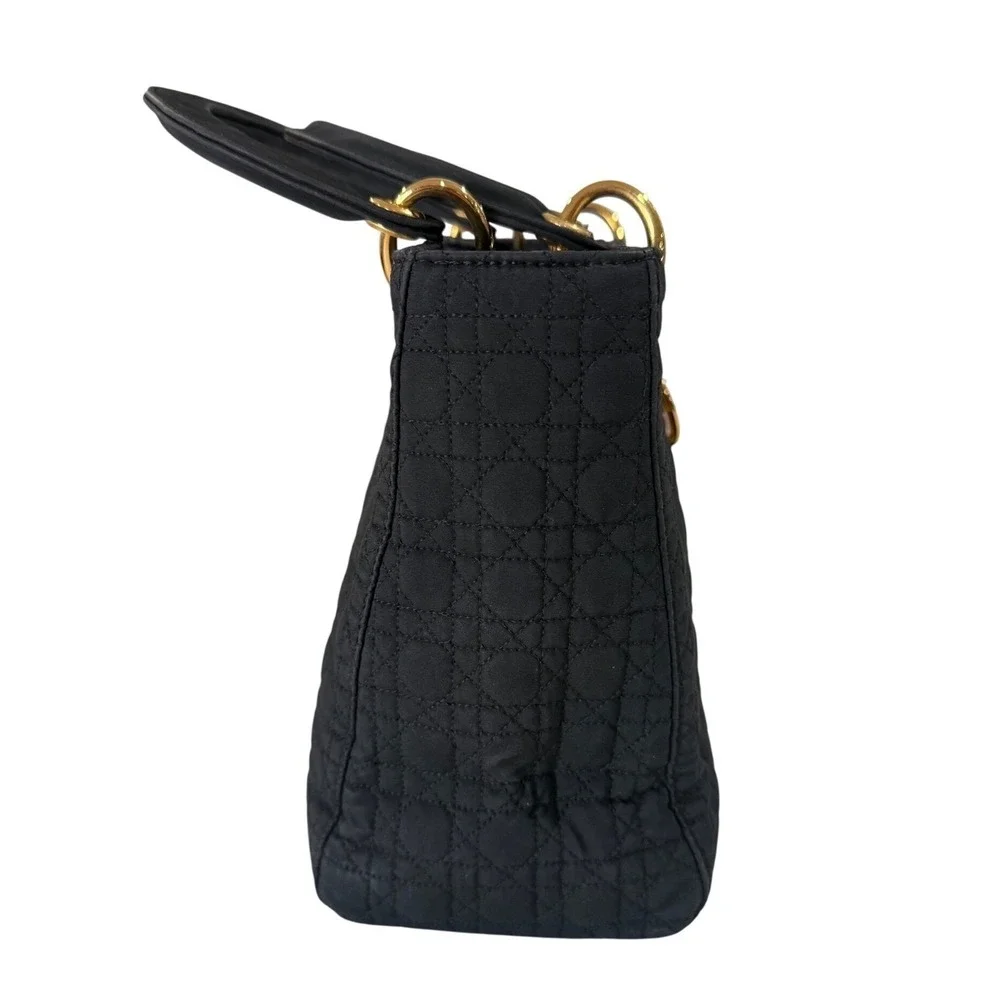 Christian Dior Black Quilted Cannage Lady Dior Top‎ Handle Bag Gold Hardware